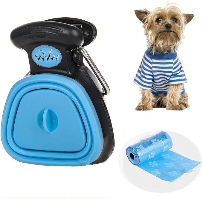 Dog Pooper Scooper, Portable Dog Poop Scooper with Waste Bags for Large & Small Dogs,Heavy Duty Dog Waste Cleaner,Dog Waste Pick Up,Easy to Use for Grass, Dirt, Gravel,Blue,M