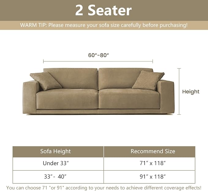 MYSKY HOME Couch Covers for 2 Cushion Couch Sofa, Chenille L Shape Sectional Couch Cover - Pet-Friendly, Machine Washable, Non-Slip Sofa Protector for Dogs, Kids, 71"x118", Deep Chocolate