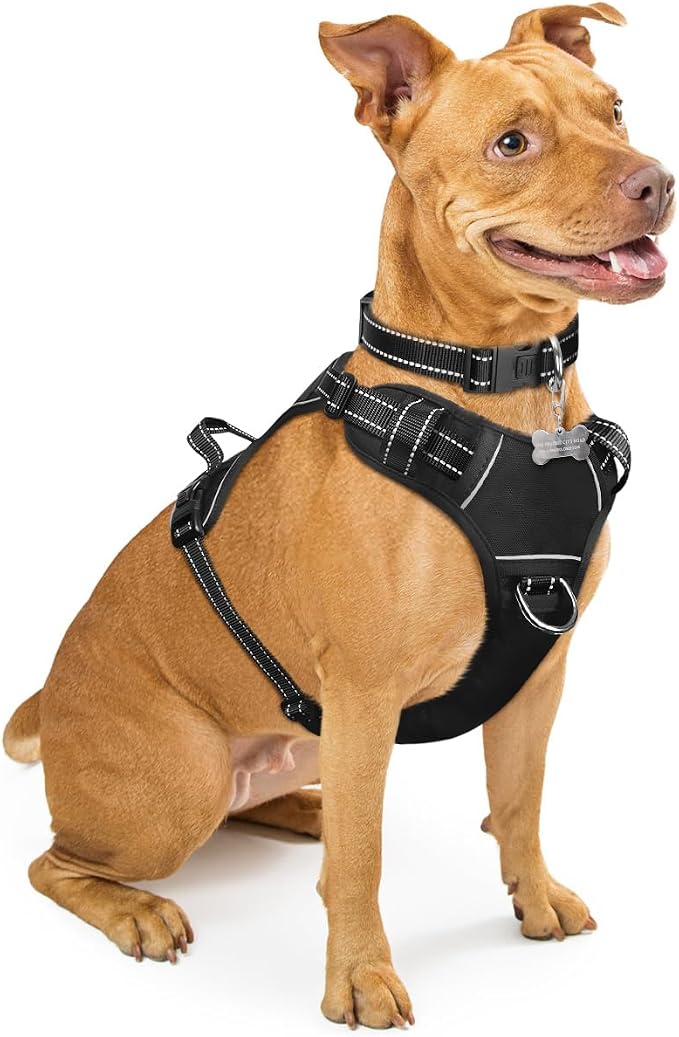 Dog Harness No Pull, Pet Harnesses with Dog Collar, Adjustable Reflective Oxford Outdoor Vest, Front/Back Leash Clips for Small, Medium, Large, Extra Large Dogs, Easy Control Handle for Walking