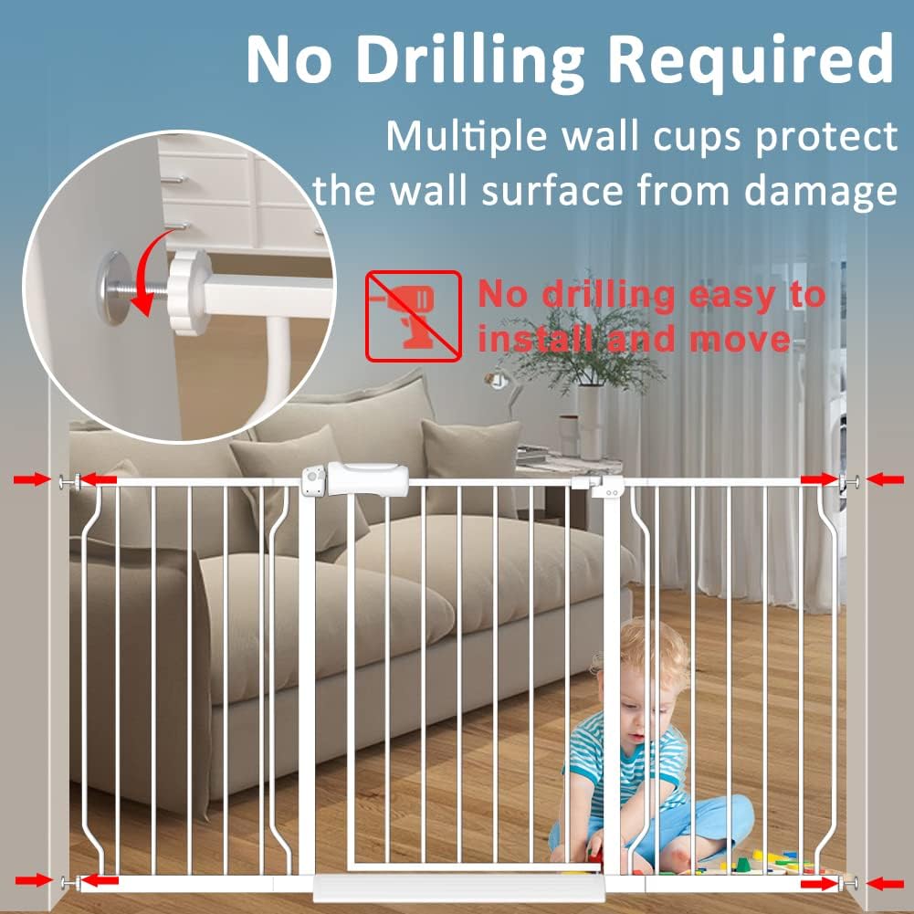 Extra Wide Large Baby Gate 67-71.5 Inch Automatic Close Pet Dog Gates for Stairs Doorways Pressure Mount Child Safety Gate for Walk Through Kids or Pets