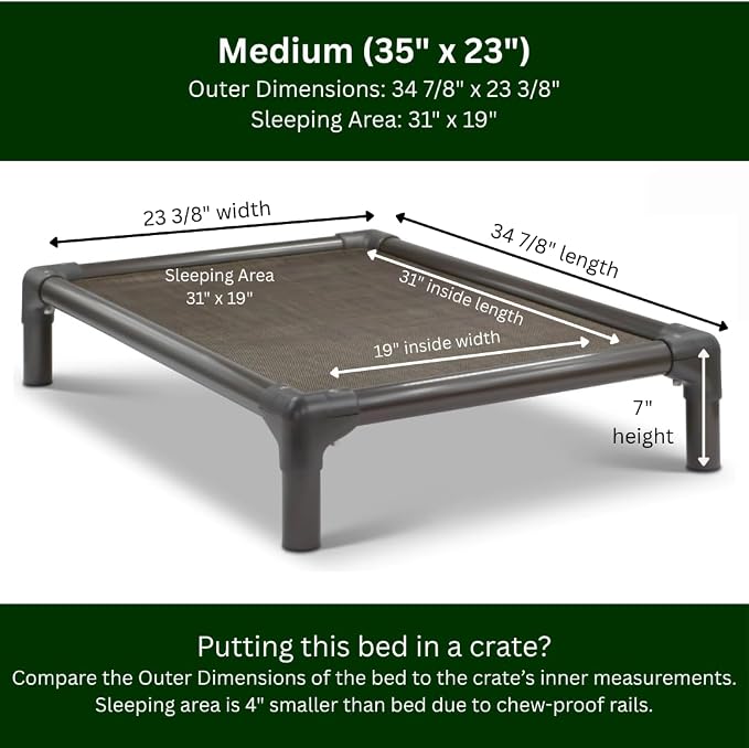 Kuranda Chewproof Elevated Dog Bed - Walnut PVC - 35" x 23" - Sunsure Textilene Outdoor Mesh - Sierra