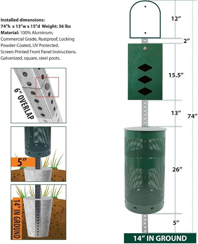 ZERO WASTE USA - Rust Proof Aluminum Dog Waste Station for Roll Bags (Most Popular Bags) - Free 400 Waste Bags & 25 can Liners - Over 500k Sold in USA (Gloss Green)