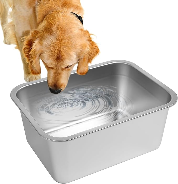 0.85 Gallon Wide Dog Water Bowl, Stainless Steel Bowl, Small Dogs | 12.6 x 8.7 x 2.8 in Bowl, Food or Water Use, Indoor Outdoor Use, Wide Opening, Rounded Corners, Easy Rinse, Small Dogs