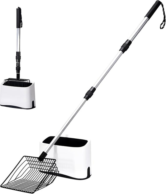 Metal Cat Litter Scoop with Holder, 43" Extendable Long Handle Cat Scooper for Litter Box, Solid & Durable, Deep Shovel for Fast Sifting, Large Pet Pooper Scooper for Kitty/Outside Dog Poop
