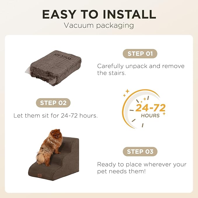 Joydeco Dog Stairs for Bed 29" H, 5-Step Pet Steps for Small Dogs and Cats, Dog Steps for High Bed, Non-Slip Balanced Ramp Indoor Pet Stairs, Brown