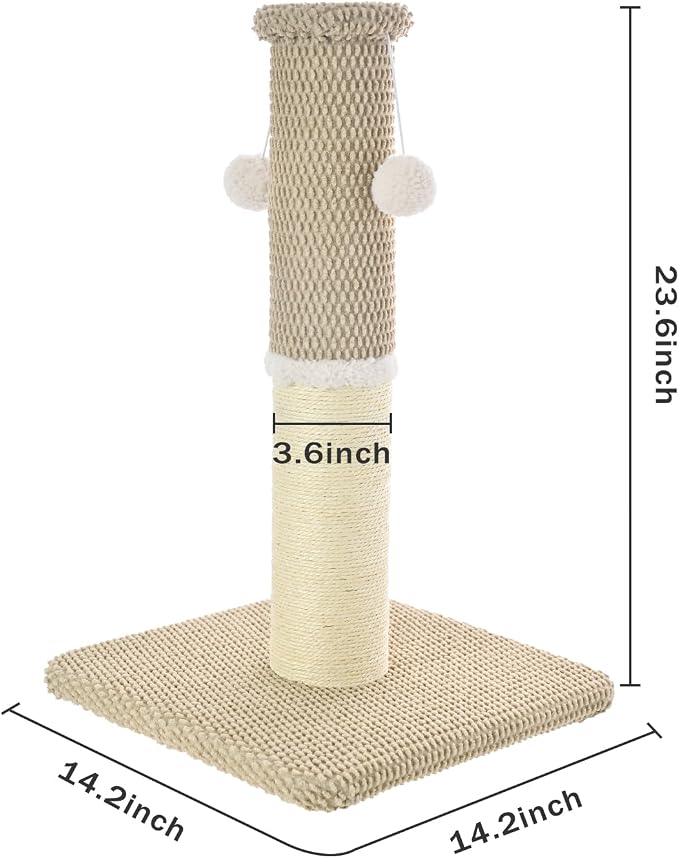 Made4Pets Cat Scratching Post with Sisal & Carpet for Indoor Cats, 23.6" | Cat Scratcher with Wide Stable Base, Interactive Hanging Toys, Ideal for Kittens, Small Cats and Everyday Indoor Play