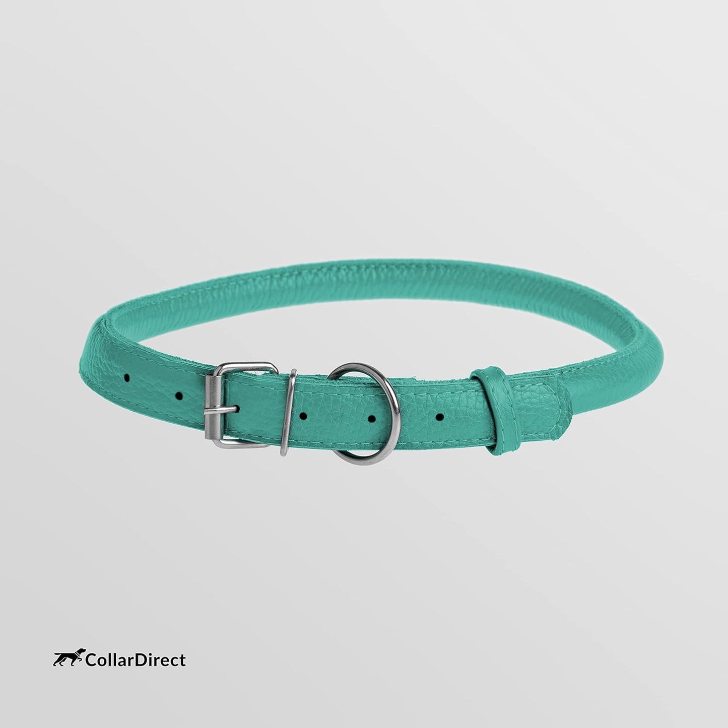 CollarDirect Rolled Leather Dog Collar, Soft Padded Round Puppy Collar, Handmade Genuine Leather Collar Dog Small Large Cat Collars 13 Colors (6-7 Inch, Mint Green Textured)
