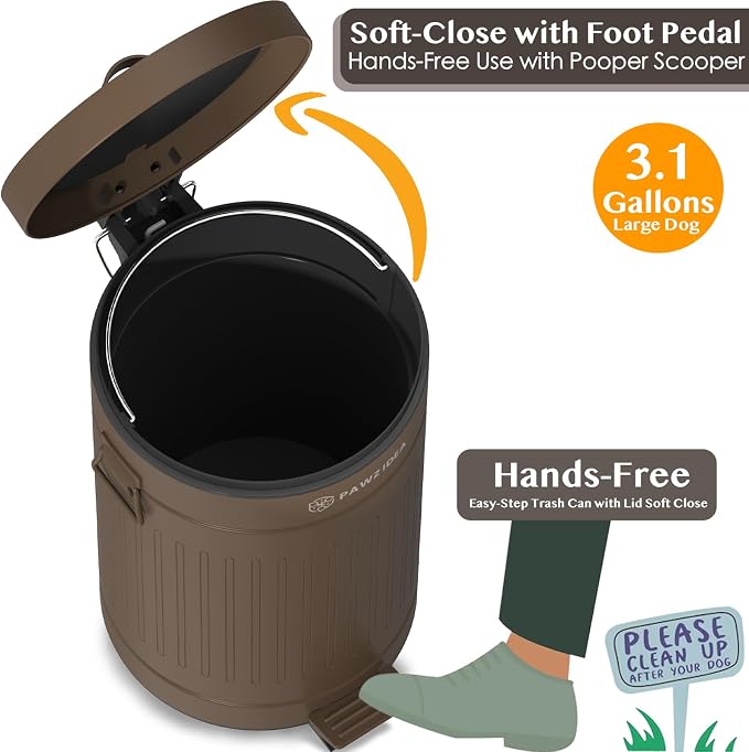 PAWZIDEA Dog Poop Trash Can Outside Odor Control, 3.1Gallon Pet Waste Trash Can Outdoor Waterproof, Dog Poop Container Bin Outdoor Garbage Can with Lid, 7.8in Activated Carbon Filter Pet Waste Station