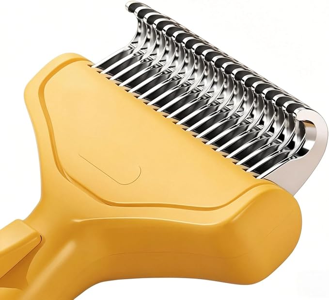 Undercoat Rake for long haired Cats & Small/Medium Dogs – Deshedding Brush & Dematting Comb for Double-Coated Pets with Long Hair, Matted Fur – Grooming Tool for Kitten, Puppy and Rabbit (yellow)