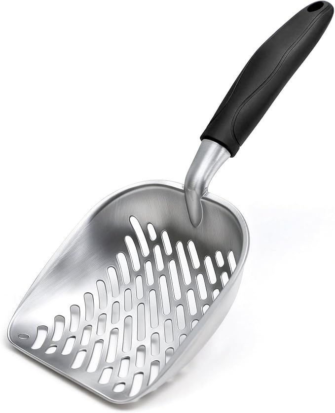 Cat Litter Scoop, Kitty Metal Scooper with Long Handle | Heavy Duty Aluminum Deep Sifter, Rustproof Durable Kitten Poop Shovel for Travel & Small Litter Box