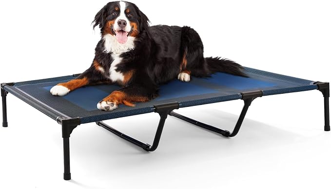 petizer XL Elevated Dog Beds for Large Dogs 48x36x9'', Hold up to 140lbs, Breathable Off-the-Ground Dog Cots, Anti-Sag Raised Dog Bed with Center Bars, Indoor & Outdoor, Blue