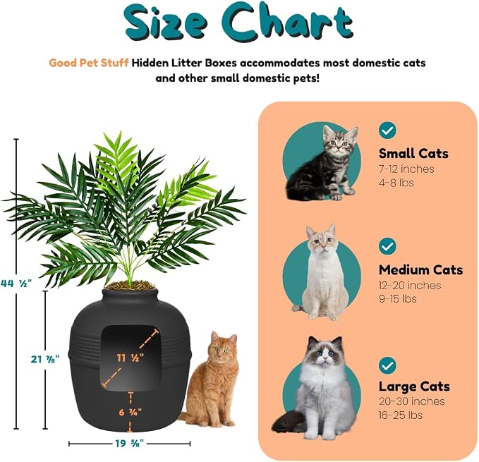 Good Pet Stuff Original Hidden Litter Box Planter, Decorative Cat Litter Enclosure with Carbon Filter, Artificial Palm Plant, Upgraded Design, Easy to Clean, Base Kit, Black Suede
