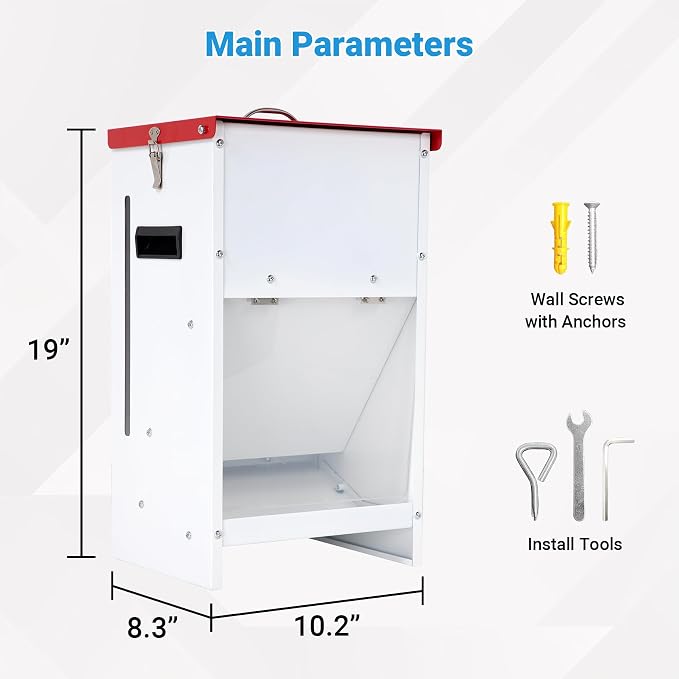 Automatic Dog Feeder - 15LBS Capacity Auto Gravity Dispenser | Powder Coated Dog Feeder, Waterproof for Indoor & Outdoor Use, 10.2"L x 8.3"W x 19"H, Red and White