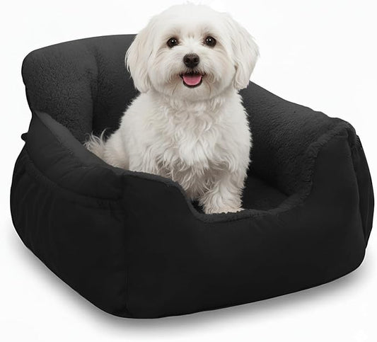Oiilores Dog Car Seat for Small Dogs,Washable Pet Booster Seats for Car with Clip-On Safty Leash, Reversible Puppy Carseat with Storage Pockets, Travel Carrier Bed for Dogs Under 25 lbs, Dark Grey