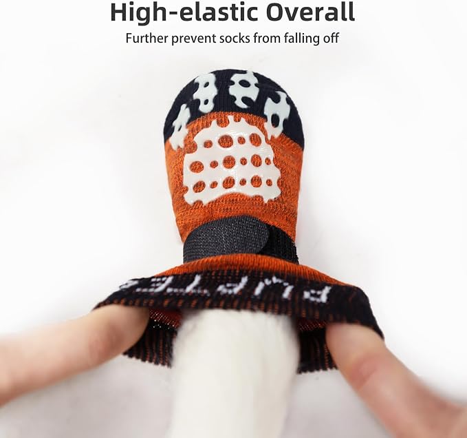 PUPTECK Anti-Slip Dog Socks with Double Sides Grips for Small Medium Large Dogs Hardwood Floors Prevents Licking, Dog Shoes for Hot Pavement Traction Control Paw Protector for Senior Dogs