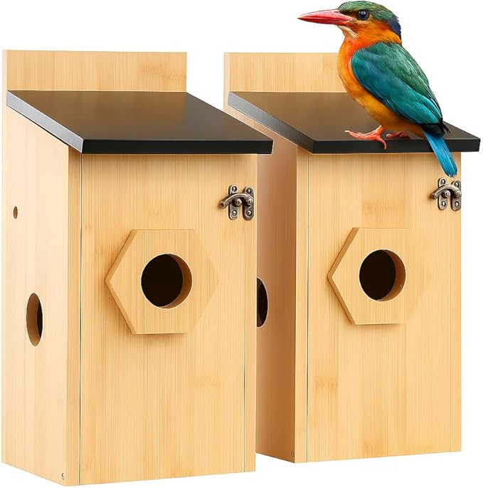 Bird House for Outside – Rustic Hanging Birdhouse for Bluebirds & Cardinals, Decorative Outdoor Bird Nesting Box for Garden, Tree, Fence 2pcs