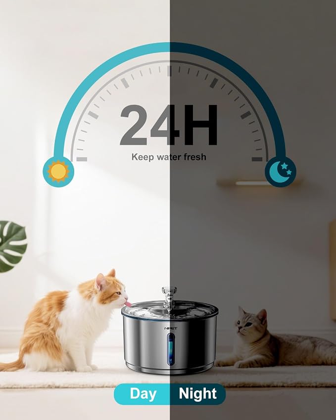 NPET Stainless Steel Cat Water Fountain, 1Gallon/135oz Automatic Pet Drinking Fountain Dog Water Dispenser with 3 Replacement Filters for Cats Indoor