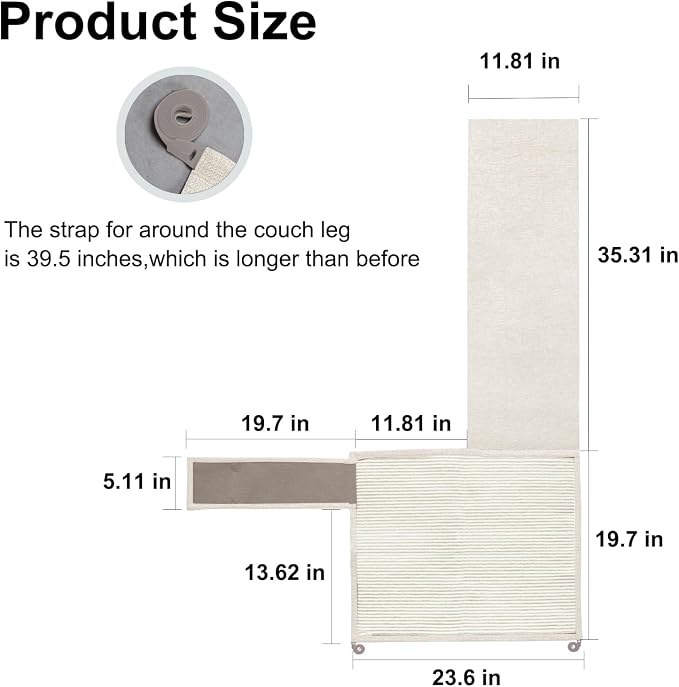 Cat Scratch Sofa Protector,23.6" L*19.7" W Cat Scratch Furniture Protector Pad, Couch Arm Sheild with Natural Sisal for Protecting Couch Sofa Chair Furniture(Beige/Left Handed)