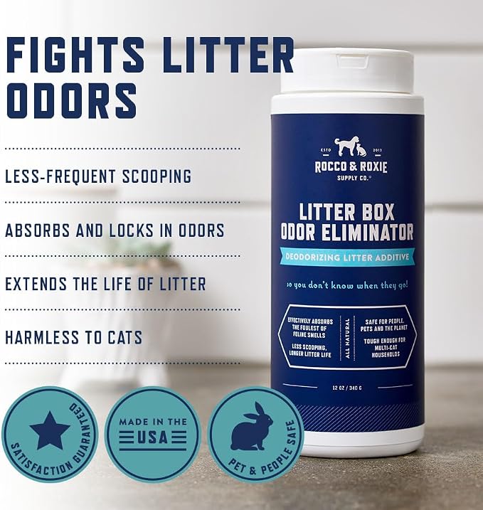 Rocco & Roxie Litter Box Odor Eliminator, Best Natural Urine Deodorizer for Cat Litter Boxes Cats Smell Control, Odor Absorber, Safe for Kitty, 12 oz pack of 2