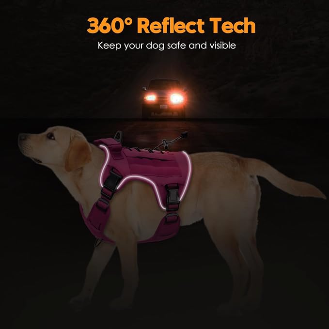 Bruvoalon Heavy-Duty Tactical Dog Harness for Large Dogs, No Pull Adjustable Reflective K9 Vest with Molle System, 12 Colors & 4 Sizes, Military-Grade Control for Training, Outdoor & 10+ Breeds