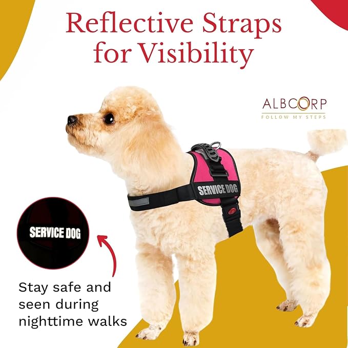 Service Dog Vest Harness – Reflective Service Animal Vest, No-Pull Harness with Handle & Mesh Padding – Sizes XXS-XL for Puppies – 2 Removable Service Patches Included (Small, Pink)