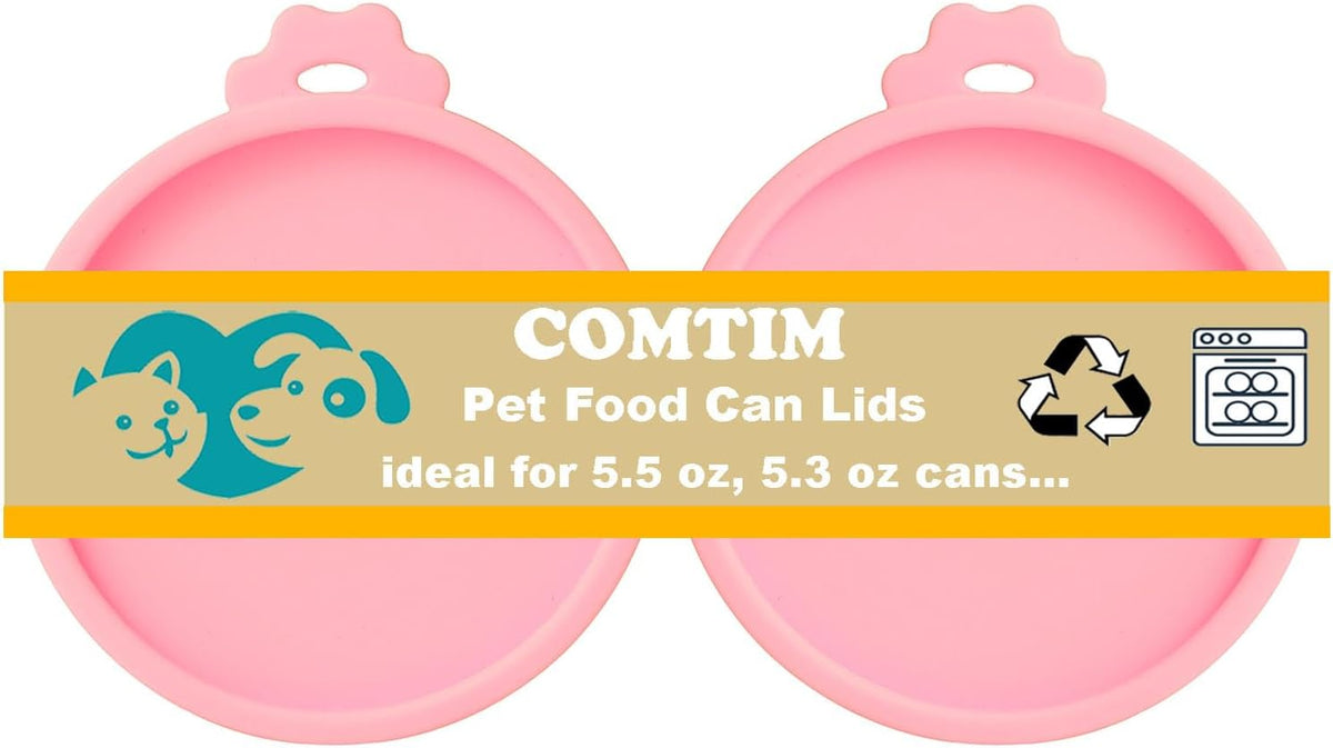 Comtim Cat Food Can Covers Lids for 5.5 oz Cans, 2 Pack Silicone Cat Food Can Lids for 5.5 oz 5.3 oz Cans...Pet Food Can Covers Reusable Can Toppers Savers for Wet Food (Pink)