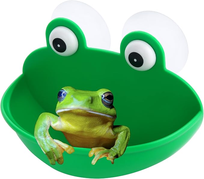 Pensino Frog Habitat Frog Dish Holder with Suction Cups, Cute Frog Terrarium Decor Fish Tank Decoration for Tree Frog Toad Tadpole (1 Pack)