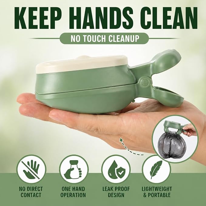 Dog Pooper Scooper with Waste Bag Dispenser – Small Size, Portable, Lightweight, One-Hand Operation, Leak-Proof, Durable Pet Waste Scooper (Green)