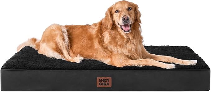 EHEYCIGA Orthopedic Dog Bed Large with Removable Washable Cover, 41IN Black | Egg Crate Foam Support, Durable Oxford fabric, Non-Slip Bottom, Machine Washable, Soft Waterproof Plush Pet Bed Mat For Crate