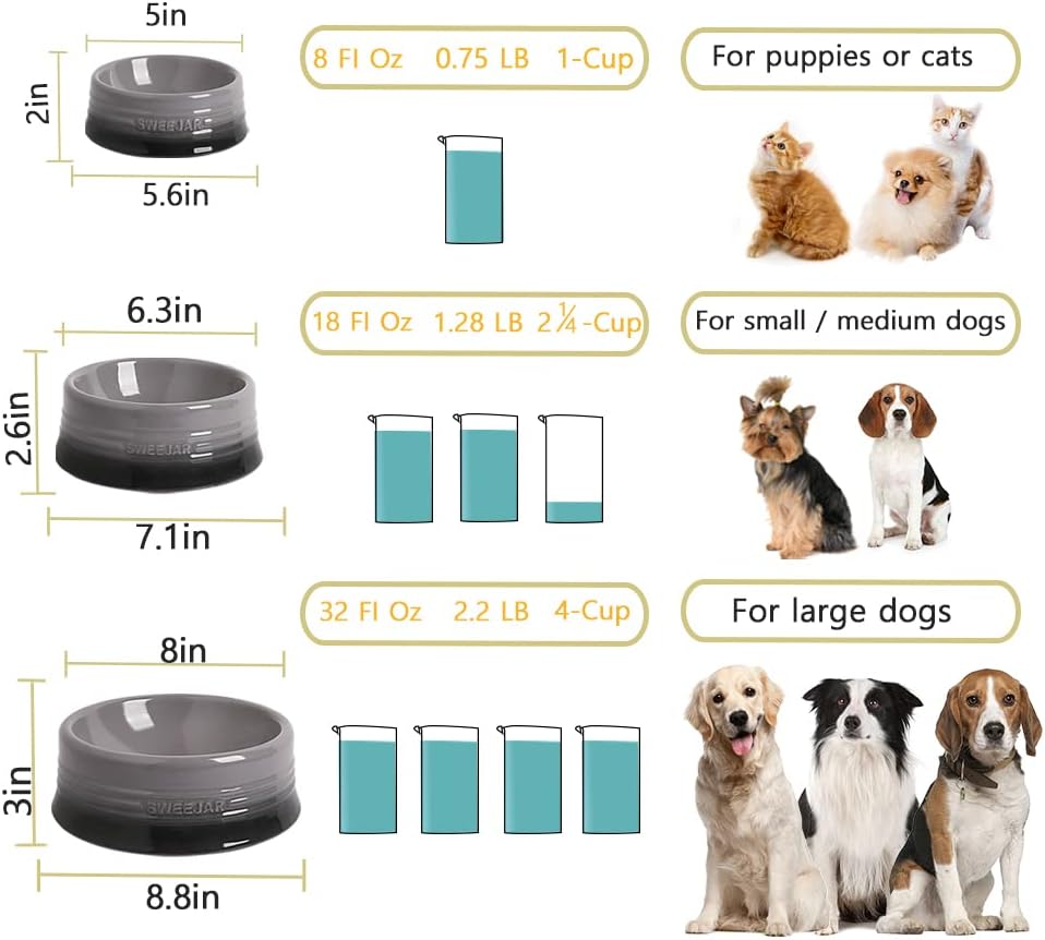 Sweejar Gradient Dog Bowl, Ceramic Dog Food Dish for Puppy and Kitten, Porcelain Pet Bowl for Food and Water 8 oz (Beige)