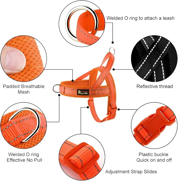 Plutus Pet No Pull Dog Harness for Large Dogs, Breathable Mesh Padded | Adjustable Reflective with Handle, Escape Proof, Quick Fit Pet Vest, Front Clip, for Training and Walking, Orange, L