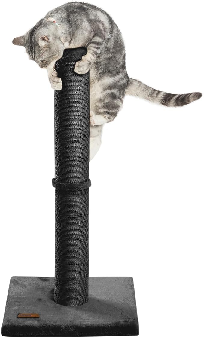 Karolpar 34inch Cat Scratching Post with Natural Sisal Rope 4.3Inch Large Diameter Scratcher Post Tree for Indoor Cats Black