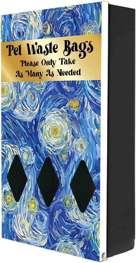 Zero Waste USA - DISPENSE-ART™ Roll Bag Dispenser & Sign - Starry Night | UV-printed roll bag dispenser & matching sign, 400 bags, 25% more storage, mounts to walls, posts & fences