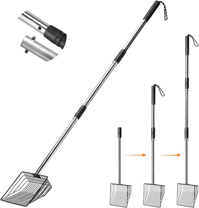PETOCAT Cat Litter Scoop 43 inch Metal Litter Scooper with Stainless Steel Long Handle, Upgraded Large Kitty Box Scooper Heavy Duty Deep Shovel for Fast Sifting, Dog Waste Scooops for Outside Pet Poop