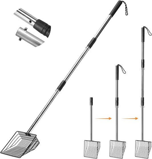 PETOCAT Cat Litter Scoop 43 inch Metal Litter Scooper with Stainless Steel Long Handle, Upgraded Large Kitty Box Scooper Heavy Duty Deep Shovel for Fast Sifting, Dog Waste Scooops for Outside Pet Poop