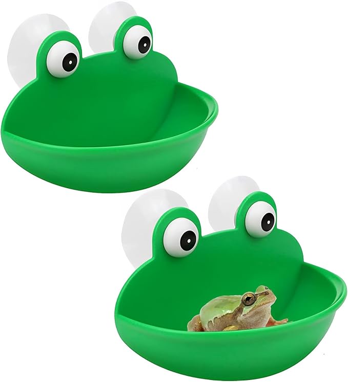 Sankoly 2 Pieces Frog Habitat with Suction Cup Lovely Suction Cup Soap Dish Holder for Fish Tank Aquarium Decoration/Kids Bathing/Small Item Storage, Plastic, Green