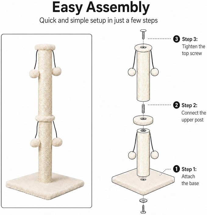 Dimaka 34'' Cat Scratching Post, Cat Scratching Post, Cat Scratcher for Large Cats with Teasing Toy Ball, Natural Sisal White and Grey (Beige)