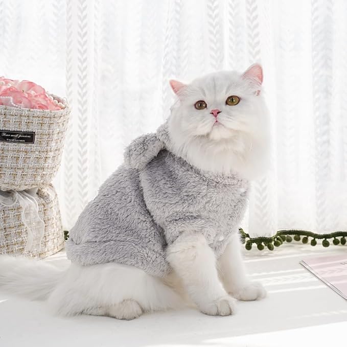Selena Cat Bunny Ears Costume Cute Dog Kitten Hoodies Sweater Rabbit Ears Puppy Pet Apparel (Small,Gray)