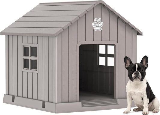 DRATO Dog House Indoor Outdoor for Small to Large Sized Dogs Indoor Outdoor Doghouse Puppy Shelter with Elevated Floor, Easy to Assemble (Light Brown, 31Inch(31.18 * 33.7 * 32.52))