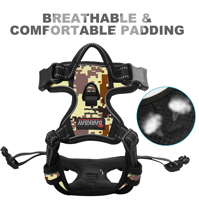 BARKBAY Dog Harness No Pull for Large Dogs Front Back Clips,Dog Vest | Soft Padded No Choke With Handle,Easy On&Off,Adjustable Reflective For Walking Training Running(Desert Camo,XL)