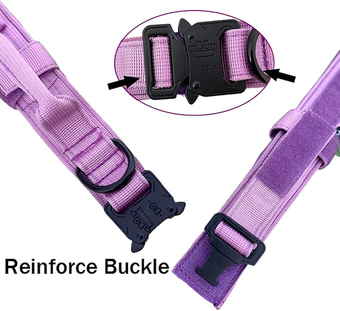 Tactical Dog Collar for Large Dogs with Control Handle,Purple,XXL | 1000D Heavy-Duty Nylon Fabric,Quick-Release Metal Buckle,Adjustable Fit,Soft-Padded Webbing,D-Ring,for Training & Hiking
