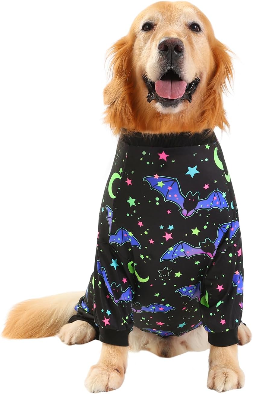 HDE Dog Pajamas One Piece Jumpsuit Lightweight Dog PJs Shirt for M-3XL Dogs Starry Bats - 2XL