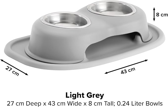 WeatherTech Double High Pet Feeding System - Elevated Dog/Cat Bowls 8oz Stainless Steel Bowls 3 inch High Light Grey (DHC0803LGLG)