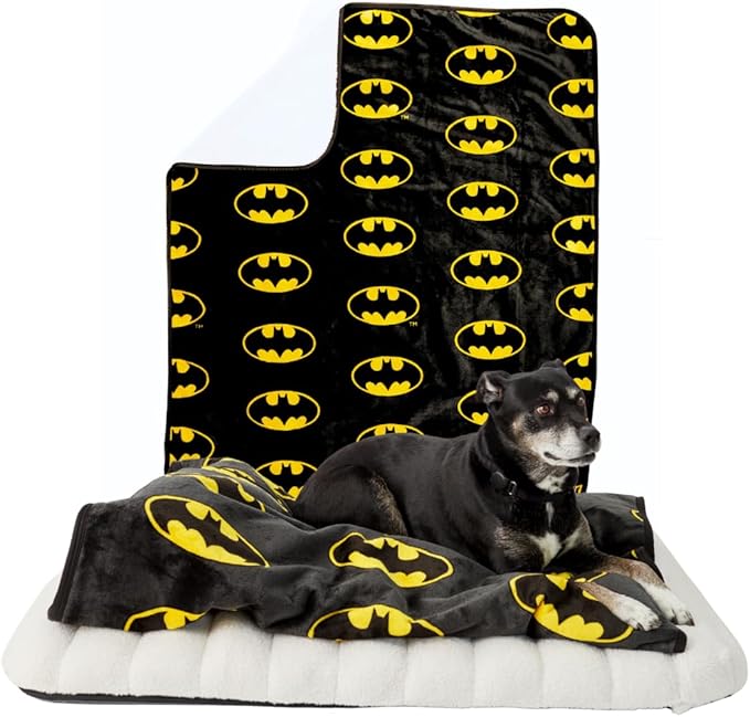 Franco Pet Batman DC Comics Bat Shield Logo Super Soft Cozy Waterproof Sherpa-Backed Blanket Throw for Medium Dogs, Couch/Bed/Car, 40x50 (Officially Licensed Product)