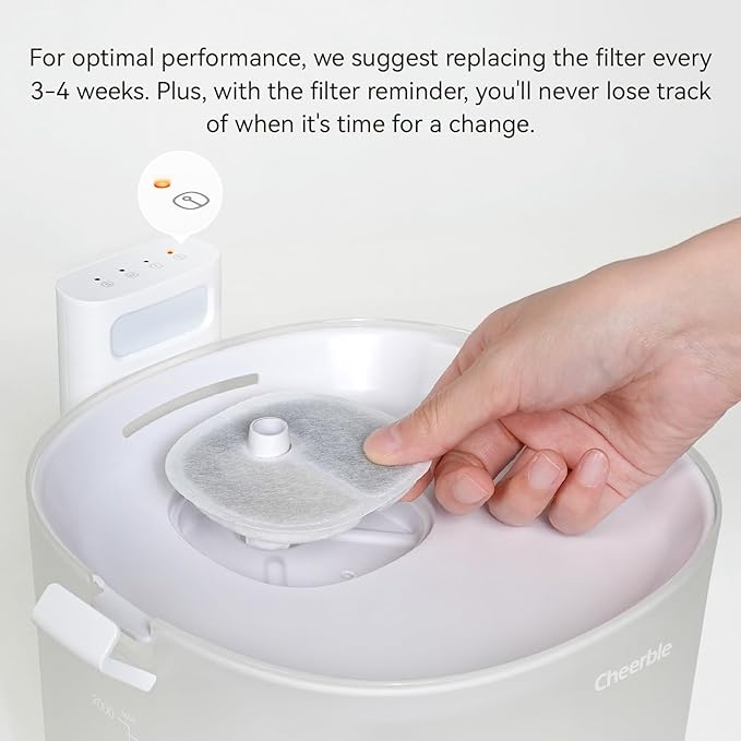 Cheerble Pumpless Cat Water Elfin Fountain, Wireless Pet Fountain Battery Operated, 2L/67oz E1+ Automatic Water Dispenser Cats & Dogs MagDrive™ Technology Stainless Steel Tray, 8 Filters