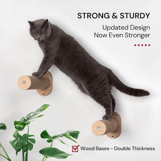 7 Ruby Road Cat Wall Steps - Wall Mounted Cat Climbing Steps | 2 Pack, 13 inch Wall Steps with Jute Grip for Confident Indoor Climbing