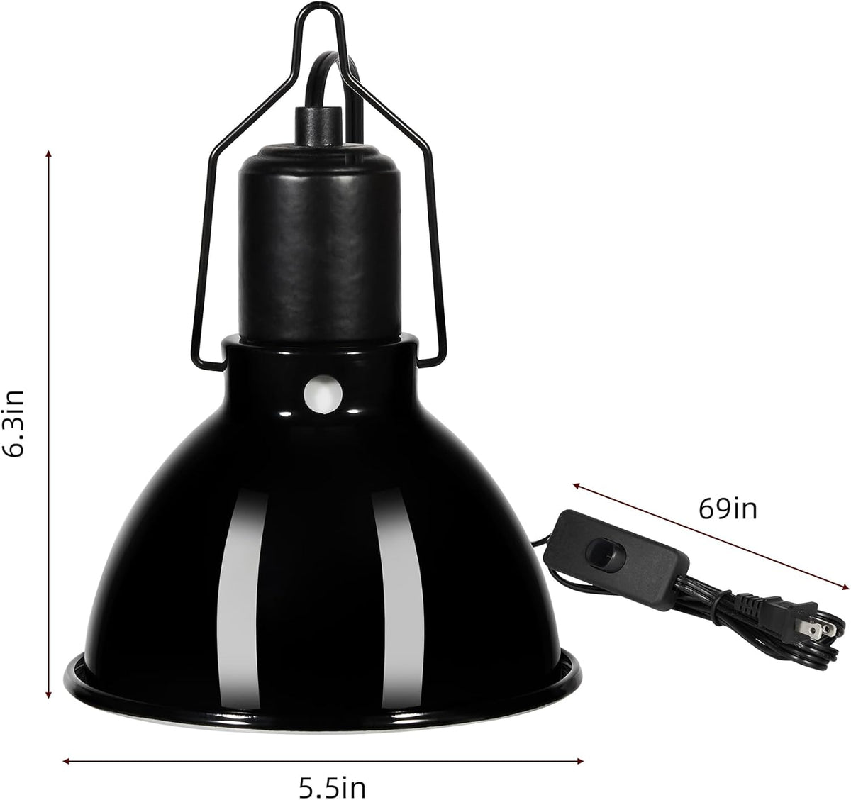5.5 inch Dome Reptile Light Fixture Reptile Heat Lamp UVB Light Fixture for Bearded Dragon, Lizard, Hermit Crab, Turtle Tank and Terrarium（Max 100W）