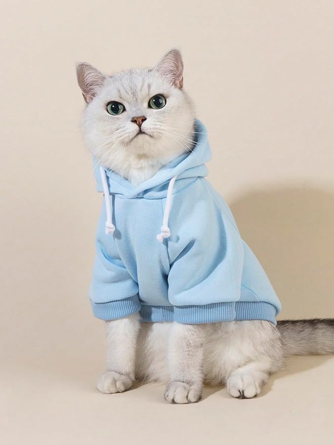 QWINEE Basic Dog Hoodie Sweatshirt Puppy Sweater Warm Cat Costumes Pet Clothes for Chihuahua Puppy Kitten Small Medium Dogs Light Blue Large