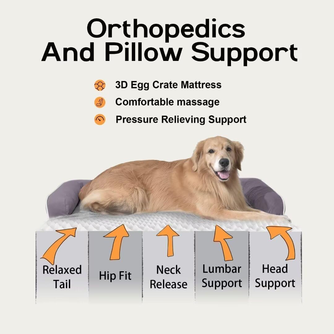 Orthopedic Large Dog Bed Washable, Orthopedic Dogs Bed with Removable Bolsters, Washable Dog Beds Cover for Extra Large Dogs, Waterproof Pet Beds and Non-Slip Bottom