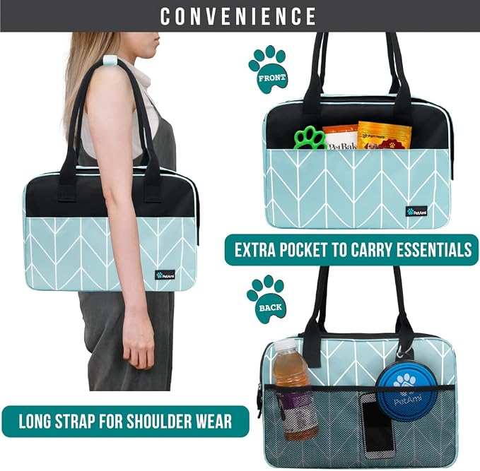 PetAmi Dog Purse Carrier for Small Dogs Cats, TSA Airline Approved Soft-Sided Pet Carrier with Pockets, Ventilated Travel Tote Bag with Bed & Shoulder Strap, Puppy Kitten, Max 12 lbs, Chevron Teal